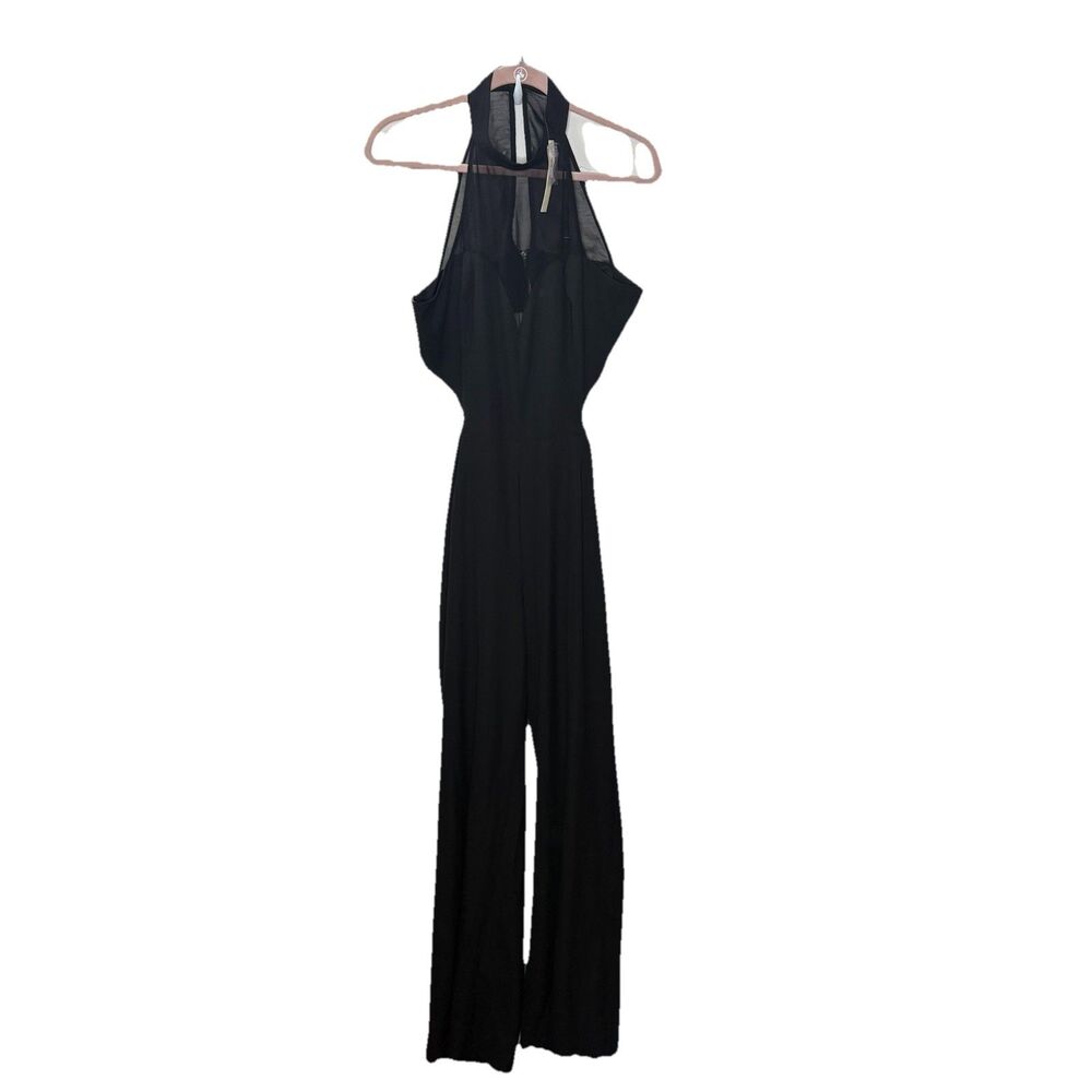 Mustard Seed Black Sheer Wide Leg Jumpsuit Sleeveless Gray Size Large NWT New